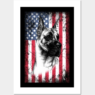 Patriotic Great Danes American Flag Posters and Art